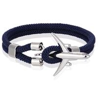lgtjwls Heren Armband Paracord Vliegtuig Anker Zilverkleurig Blauw-21cm