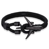 lgtjwls Heren Armband Paracord Vliegtuig Anker Zwart-21cm