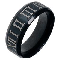 lgtjwls Zwarte stalen ring met Romeinse Cijfers-21.5mm