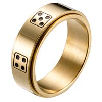 lgtjwls Stalen mannen ring Dobbelsteen spinner Goud-19mm