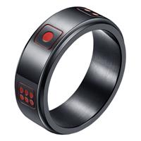 lgtjwls Stalen mannen ring Dobbelsteen spinner Zwart Rood-19mm