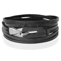 lgtjwls Wikkelarmband Heren Zwart Leer Haak