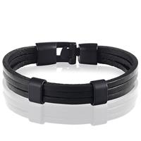 lgtjwls LGT Jewels heren armband Zwart leer Schuifgesp - 20cm