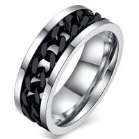 lgtjwls Stalen herenring met Cubaanse zwarte ketting-20mm