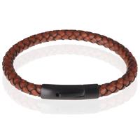 lgtjwls LGT Jewels leren armband Stalen sluiting Bruin Zwart-23cm