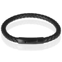 lgtjwls LGT Jewels leren armband Stalen sluiting Zwart-23cm