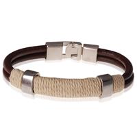 lgtjwls LGT Jewels bruine leren armband Geel Touw - 20.5cm