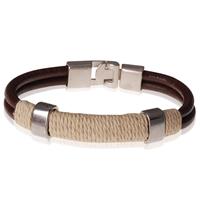 lgtjwls LGT Jewels bruine leren armband Geel Touw - 20.5cm