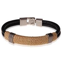 lgtjwls LGT Jewels zwarte leren armband Heren Geel Touw- 21.5cm