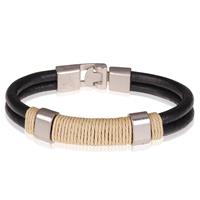 lgtjwls LGT Jewels Zwarte leren armband Geel Touw - 20.5cm