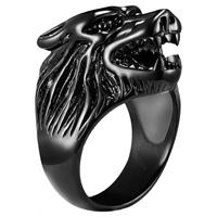 mendes Heren ring edelstaal Wolf Zwart-21mm