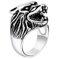 mendes Heren ring edelstaal Wolf Zilverkleurig-19mm