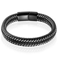 lgtjwls Heren armband Leer Edelstaal LGT Jewels Zwart - 21cm