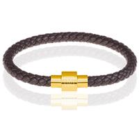 memphis armband leer met edelstaal Donkerbruin Goud-17cm