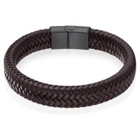 lgtjwls Gevlochten Leren Armband Heren Edelstaal Sluiting Bruin Zwart-22cm