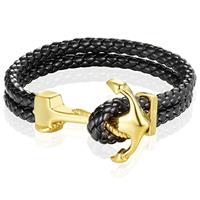mendes Heren armband Leer Anker  Goudkleurig Zwart - 19cm