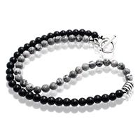 memphis kralen ketting Tijgeroog Zwart Grijs - 45cm
