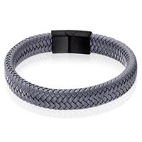 lgtjwls Gevlochten Leren Armband Heren Edelstaal Sluiting Grijs Zwart-20.5cm