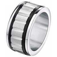 mendes Gegroefde stalen heren ring Zwart Zilver -18mm