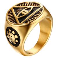 mendes Edelstaal zegelring voor mannen Eye Of Providence Gold-21.5mm