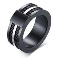 mendes Zwarte Titanium ring met stalen kabels-19mm