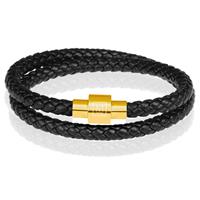 memphis leren wrap armband Zwart Goud-23cm