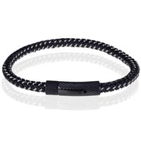 tomjaxon Tom Jaxon Heren armband geweven leer met Edelstaal Zwart-21cm