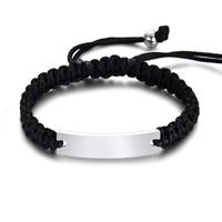 tomjaxon Tom Jaxon Heren armband Gevlochten Touw Graveerplaat Zwart Zilverkleurig Verstelbaar