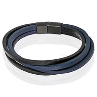 mendes Heren armband Leer Multi  Edelstaal Zwart Blauw-19cm