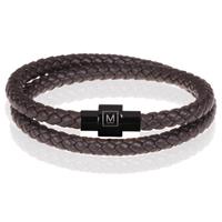 memphis leren wrap armband Donkerbruin Zwart-19cm