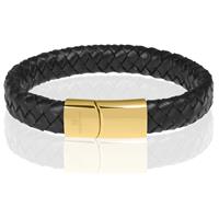 memphis gevlochten leren armband Zwart Goud-22cm