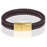 memphis dubbele leren armband Donkerbruin Goud-21cm