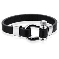 mendes Nautische heren armband Edelstaal Anker Leer Zwart