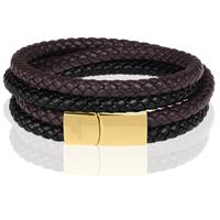 memphis dubbele wrap armband duo Leer Bruin Zwart Goud-23cm