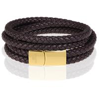 memphis dubbele wrap armband Leer Bruin Goud-21cm