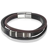 mendes heren armband Multi Leer Edelstaal Zwart Bruin-22.5cm