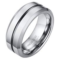 mendes Wolfraam heren ring zilverkleurig met Zwarte streep-21mm