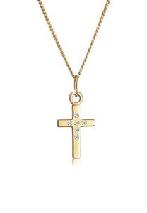 Elli DIAMONDS Collierkettchen "Kreuz Glaube Fein Diamant (0.03 ct.) 585 Gelbgold"