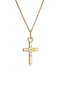 Elli DIAMONDS Collierkettchen "Kreuz Glaube Fein Diamant (0.03 ct.) 585 Gelbgold"