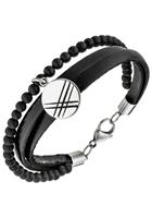 Jobo Lederarmband, 3-reihig Leder und Edelstahl mit Onyx 21 cm