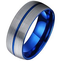 tomjaxon Wolfraam heren ring Groef Geborsteld Zilverkleurig Blauw-18mm