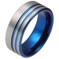 tomjaxon Wolfraam heren ring Dubbele Groef Geborsteld Zilverkleurig Blauw-22mm