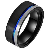 tomjaxon Wolfraam heren ring Groef Zwart Zilverkleurig Blauw-18mm