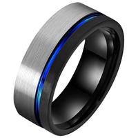 tomjaxon Wolfraam heren ring Groef Zilverkleurig Zwart Blauw-17mm