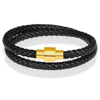 memphis leren wrap armband Zwart Goud-18cm