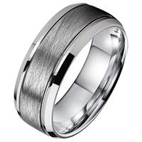 tomjaxon Zilverkleurige wolfraam heren ring Geborsteld Mat en Glans-19mm