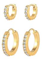 Elli Dames Creolen Set van 2 Basic Klassiek met Kristallen in 925 Sterling Zilver