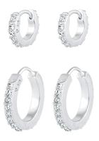 Elli Dames Creolen Set van 2 Basic Klassiek met Kristallen in 925 Sterling Zilver