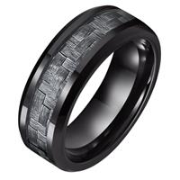 Tom Jaxon Wolfraam heren ring  zwart Glans Carbon Fibre Inlay-18mm