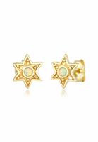 Elli Dames Oorbellen Sterren Astro Vintage met Synthetische Opaal in 925 Sterling Zilver Verguld